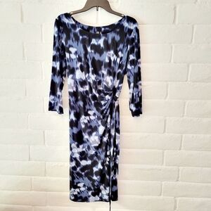 Mary Kay Petite XL Blue Abstract Print Tie Front Midi Sheath Dress